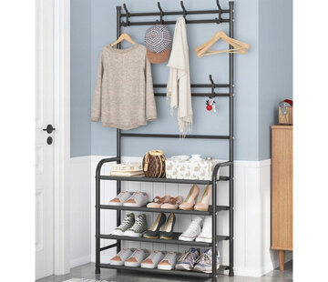 Ecarla 4-Tier Rack for Clothes and Shoes - Black