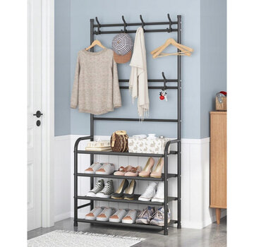 Ecarla 4-Tier Rack for Clothes and Shoes - Black