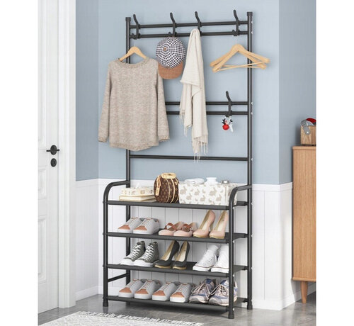 Ecarla 4-Tier Rack for Clothes and Shoes - Black - Confortime