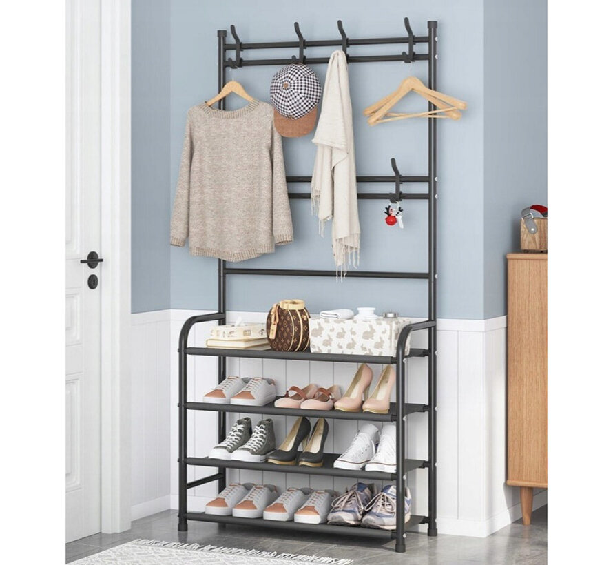 4-Tier Rack for Clothes and Shoes - Black - Confortime