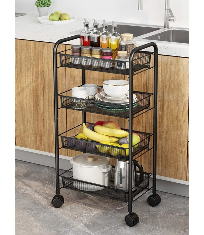Trolley met Wielen - 4-Laags - Zwart