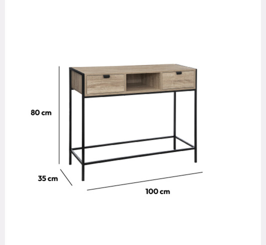 Wall table with 2 drawers - Console table - Brown/Black - 5Five