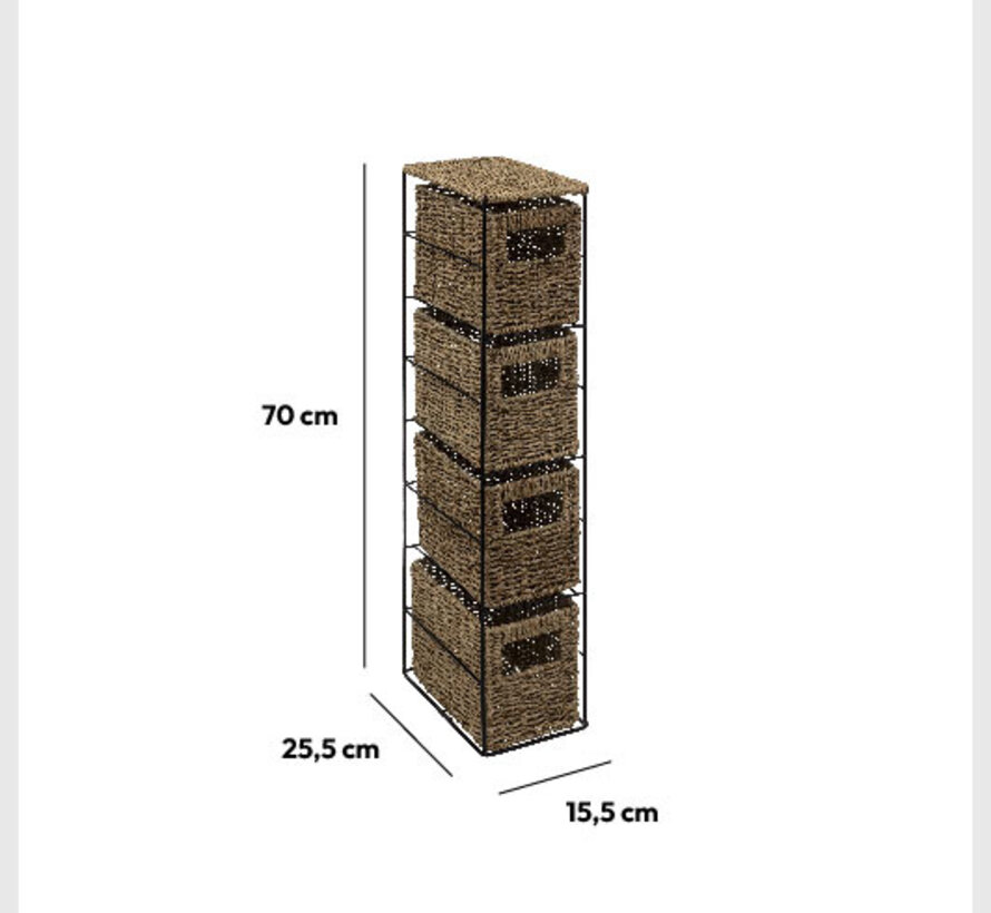 Rieten Opbergset - 4 Stuks - Staand - Bruin