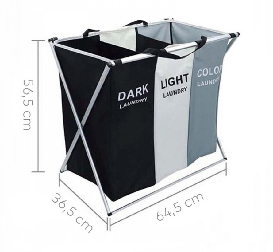 Large laundry basket - 3 Compartments - Foldable