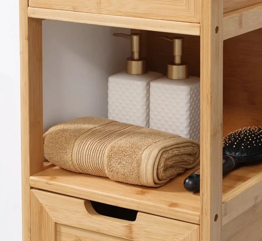 Meuble de salle de bain - 1 étagère avec 2 tiroirs - Naturel - Rootz Living