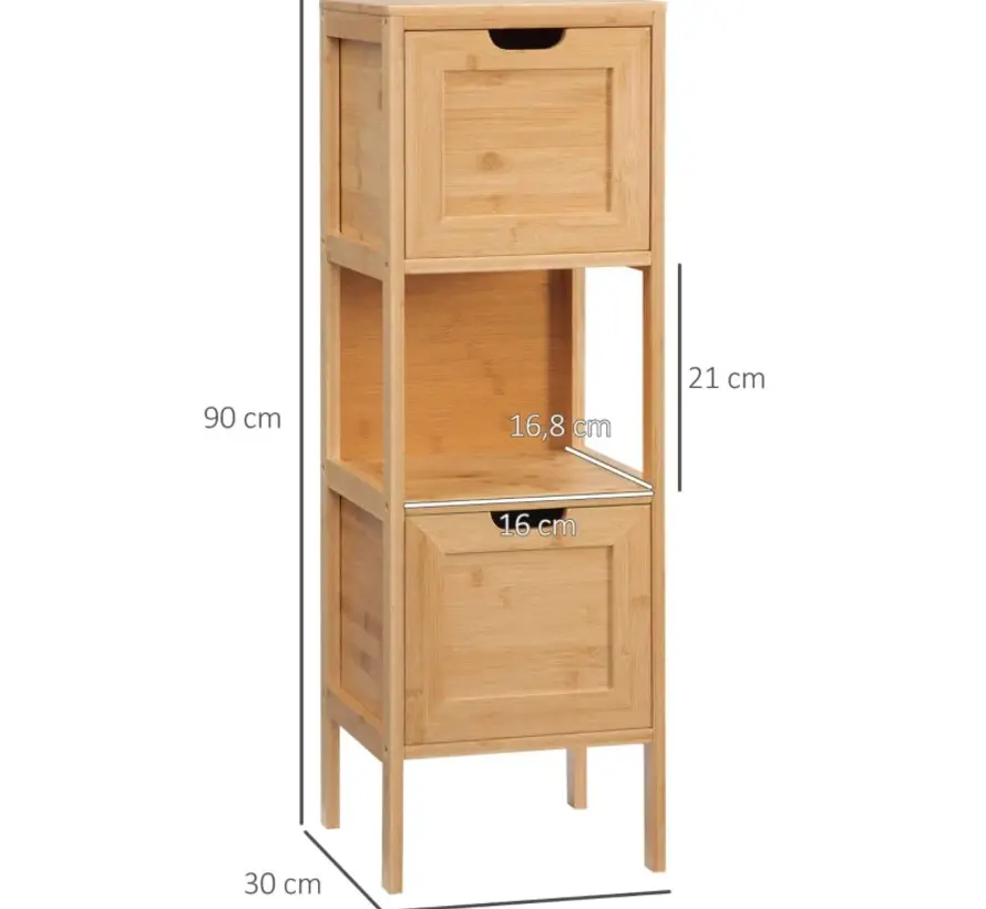 Bathroom Cabinet - 1 Shelf with 2 Drawers - Natural - Rootz Living