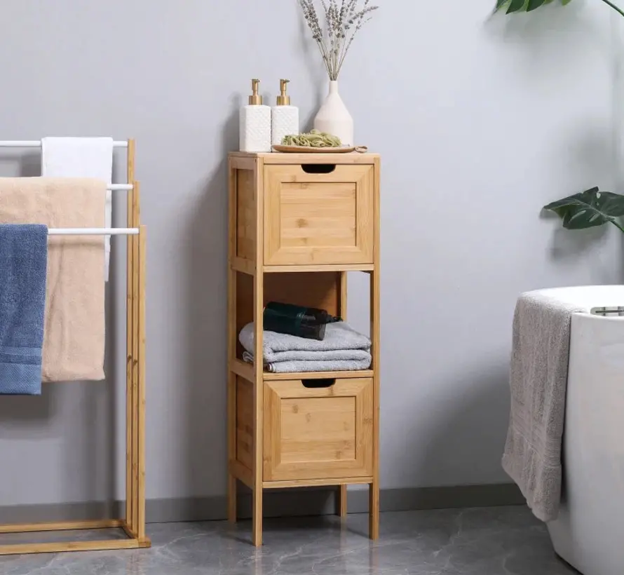 Bathroom Cabinet - 1 Shelf with 2 Drawers - Natural - Rootz Living