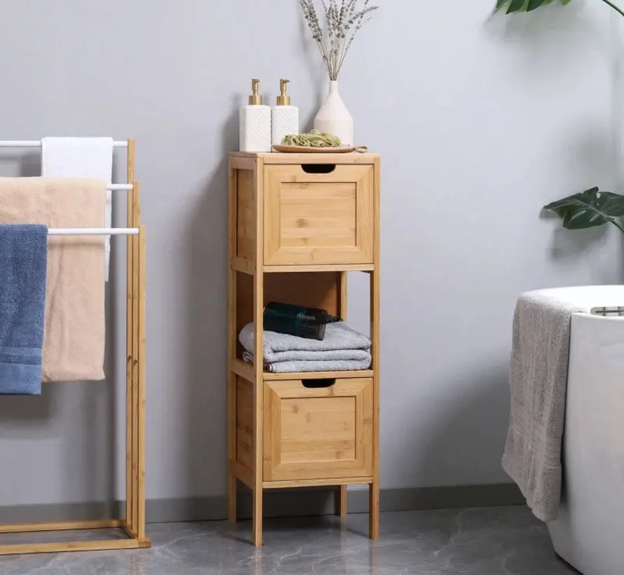 Meuble de salle de bain - 1 étagère avec 2 tiroirs - Naturel - Rootz Living