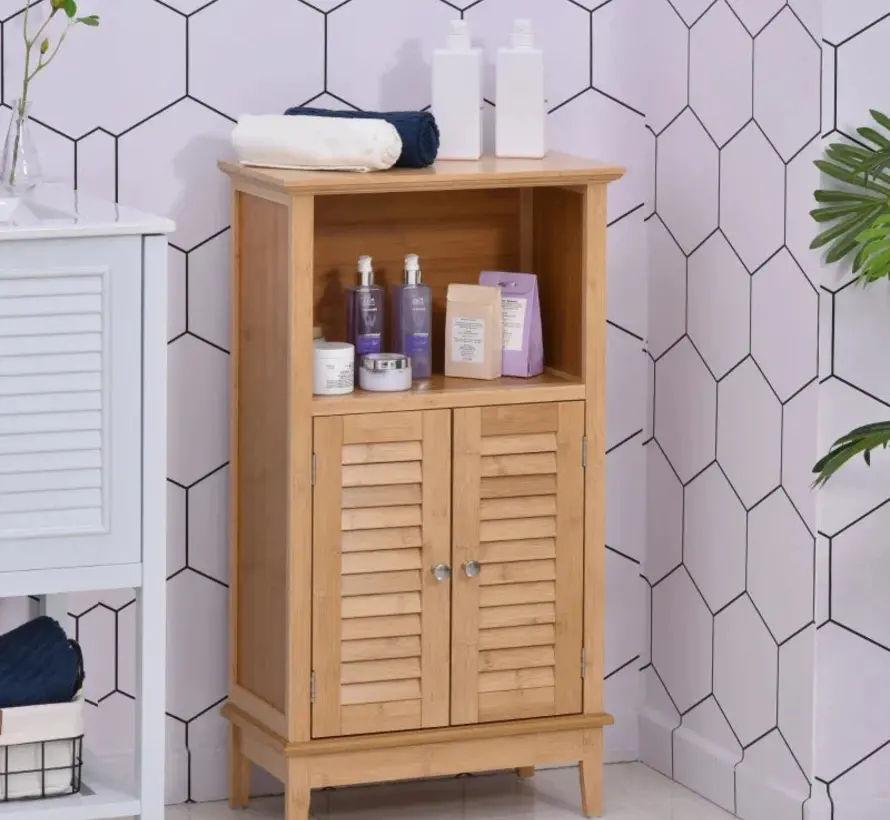 Bathroom Furniture with Open Shelf - 2 Doors - Natural - Rootz Living