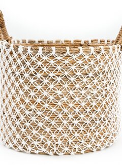 Bazar Bizar De Cross Stitched Macramé Mand - Naturel Wit - L