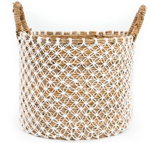 Bazar Bizar De Cross Stitched Macramé Mand - Naturel Wit - L