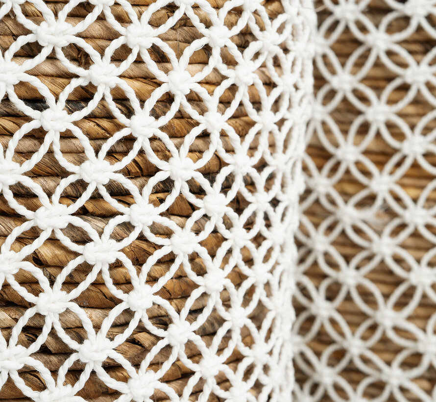 De Cross Stitched Macramé Mand - Naturel Wit - L