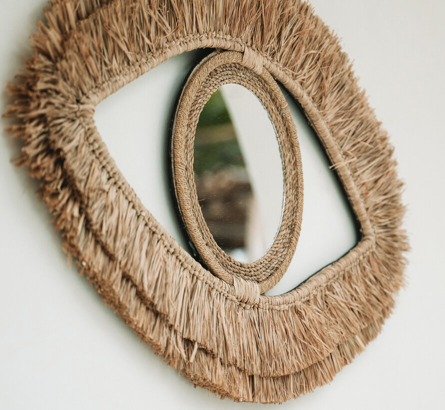 De Raffia Eye Spiegel - Naturel - M