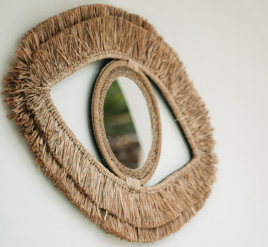 De Raffia Eye Spiegel - Naturel - M