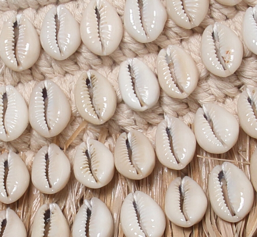 De Raffia Cowrie Spiegel - Naturel Wit