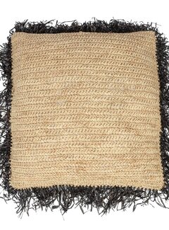 Bazar Bizar De Raffia Kussenhoes - Naturel Zwart - 60x60