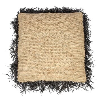 Bazar Bizar De Raffia Kussenhoes - Naturel Zwart - 60x60