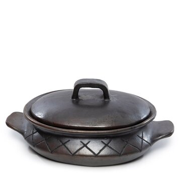 Bazar Bizar De Burned Ovale Pot Met Patroon En Handvaten - Zwart