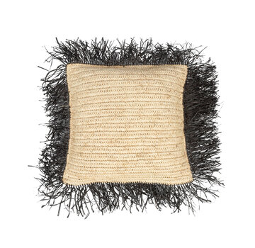 Bazar Bizar De Raffia Kussenhoes - Naturel Zwart - 40x40