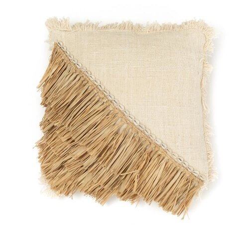 Bazar Bizar De Raffia Katoenen Kussenovertrek - Naturel Wit - 60x60