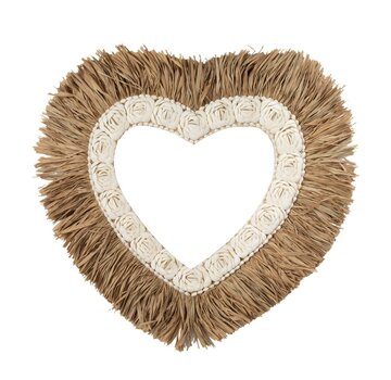 Bazar Bizar Het Raffia Schelp Hart - Naturel Wit - L