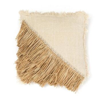 Bazar Bizar De Raffia Katoenen Kussenhoes - Naturel Wit - 40x40