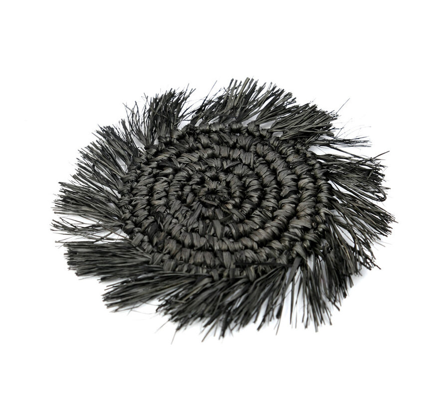 De Fringe Raffia Onderzetter - Zwart