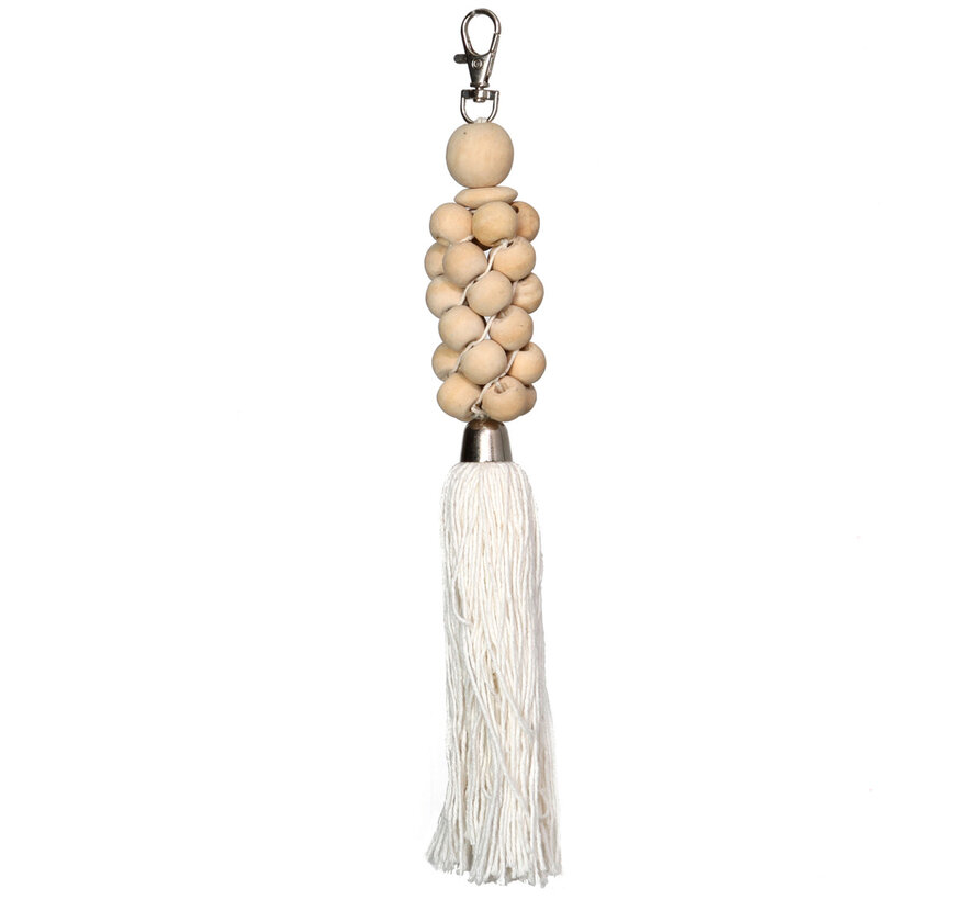 De Wooden Beads Sleutelhanger - Naturel Wit