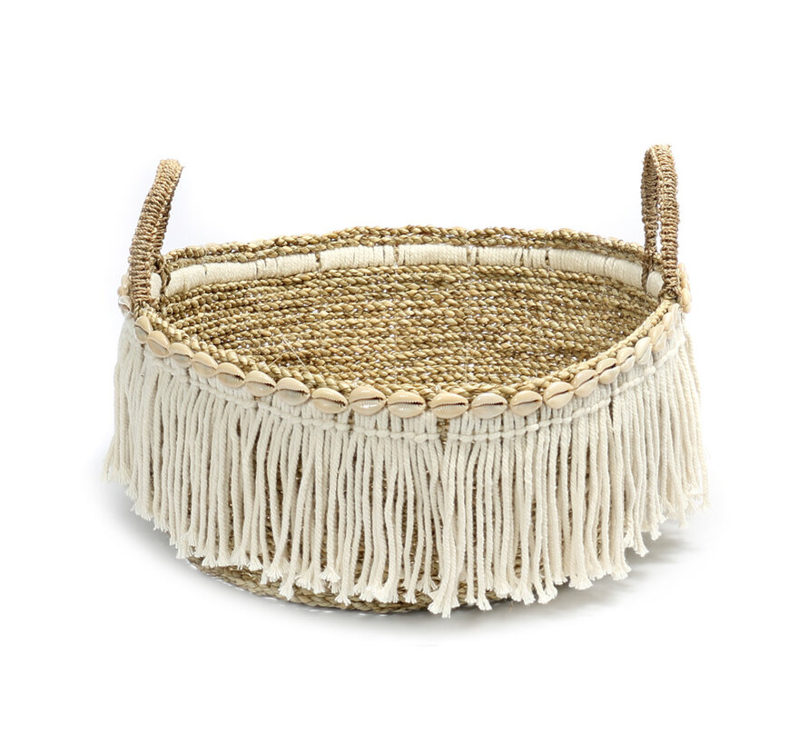 Boho Fringe Basket - Natural/White