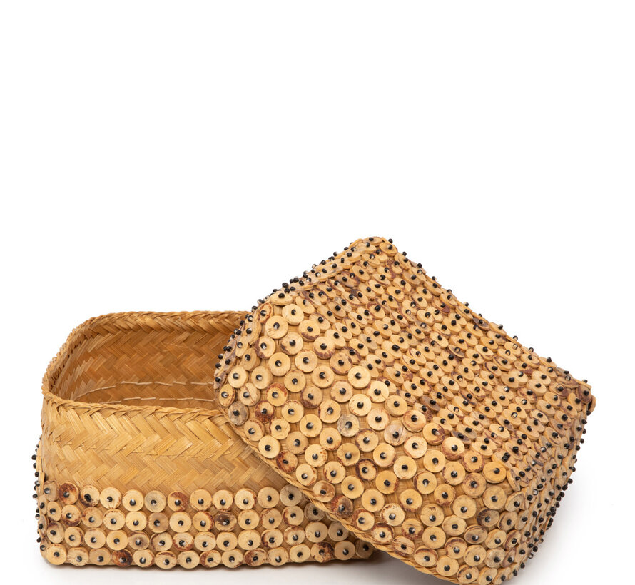 Coconut Shell Vierkante Mand - Naturel - Set van 2