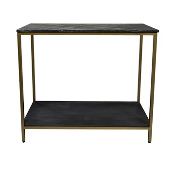 HSM Collection Console tafel - 100x35x86 - Zwart/goud - Marmer/metaal/mangohout