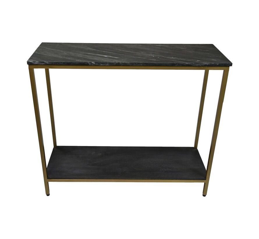 Console tafel - 100x35x86 - Zwart/goud - Marmer/metaal/mangohout