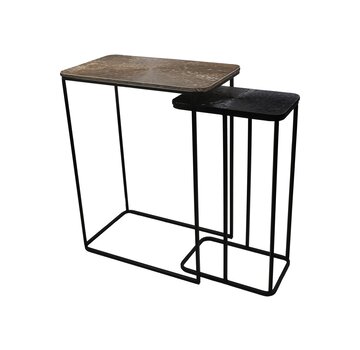 HSM Collection Console Tafelset Fletcher - 60x35x77/40x25x70 - Goud/zwart - Aluminium/Ijzer