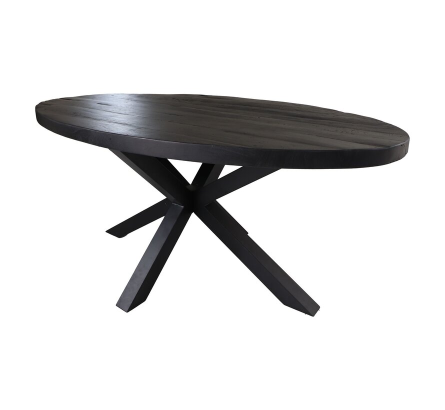 Ovaal tafelblad - 240x120x5/5.5 - Zwart - Gerecycled mangohout