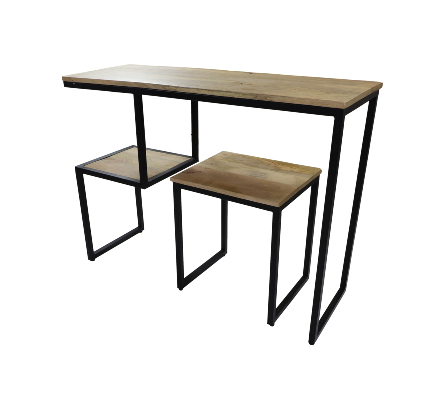 Console tafel - 100x35x75 - Naturel/zwart - Mangohout/ijzer