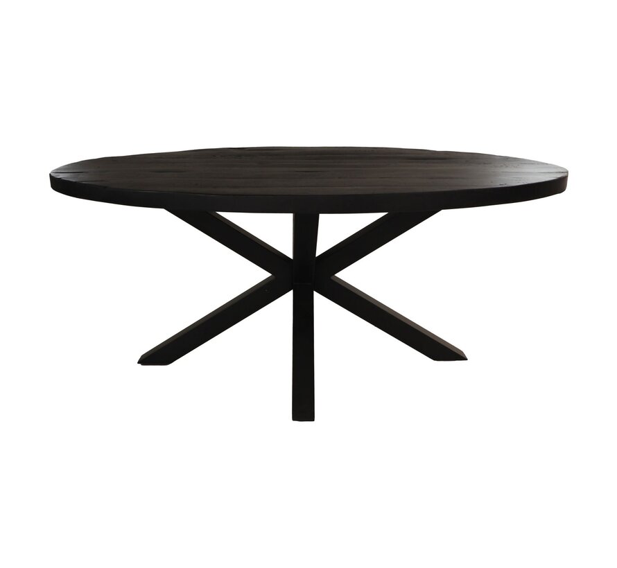 Ovale eettafel - 180x100x77 cm - Zwart - Gerecycled mangohout/metaal