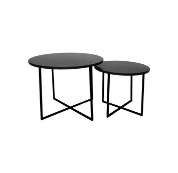 HSM Collection Ronde Salontafel - ø61x45/ø46x39 - zwart marmer - set van 2