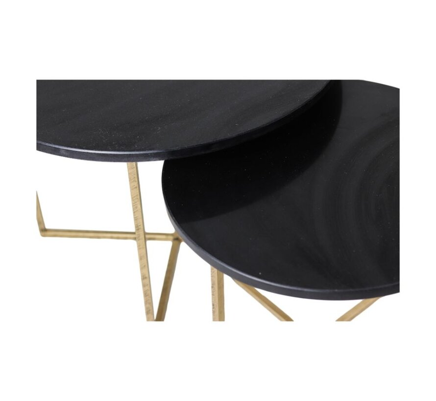 Ronde Salontafel - ø61x45/ø46x39 - zwart marmer - goud - set van 2