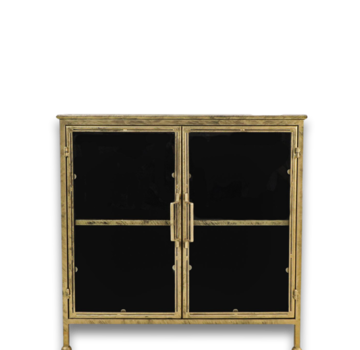 HSM Collection Vitrinekastje Fletcher - 93x42x90 - Antique Gold - Metaal/glas