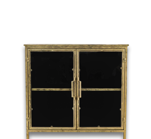 HSM Collection Vitrinekastje Fletcher - 93x42x90 - Antique Gold - Metaal/glas
