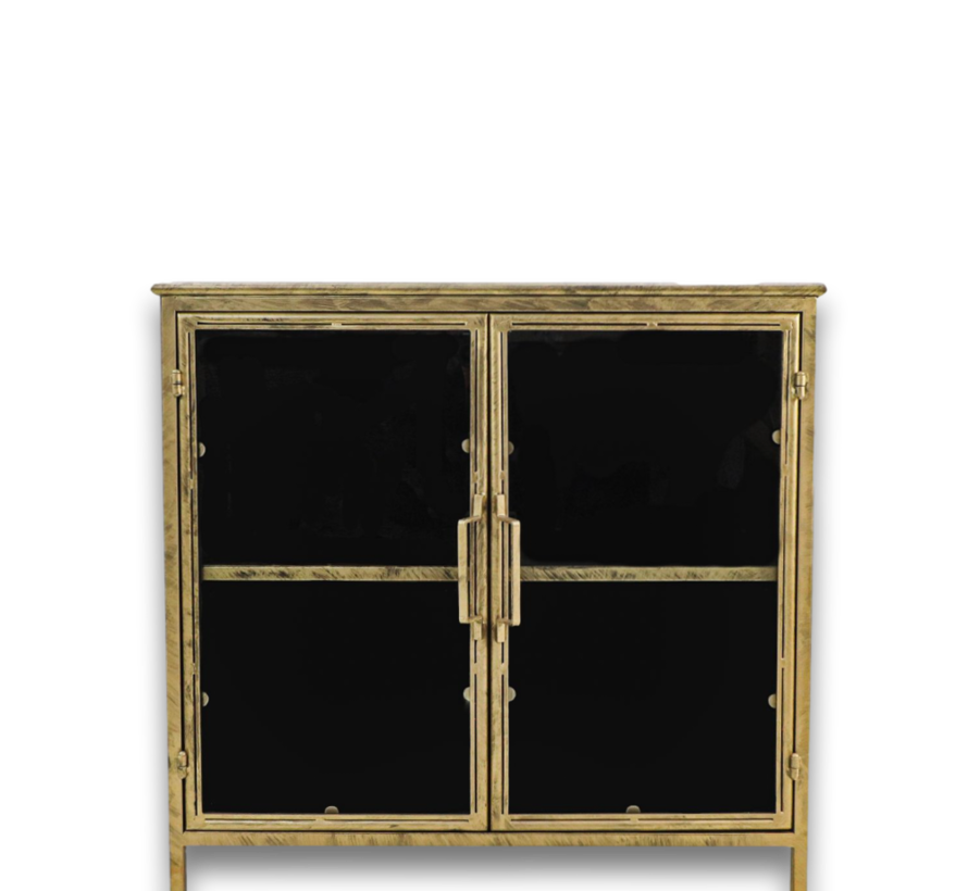 Vitrinekastje Fletcher - 93x42x90 - Antique Gold - Metaal/glas