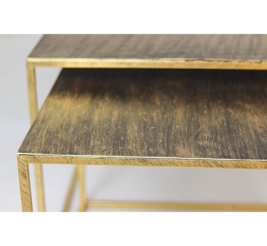 Vierkante Salontafel - 55x55x42/50x50x37 - Antiek goud - Metaal - Set van 2