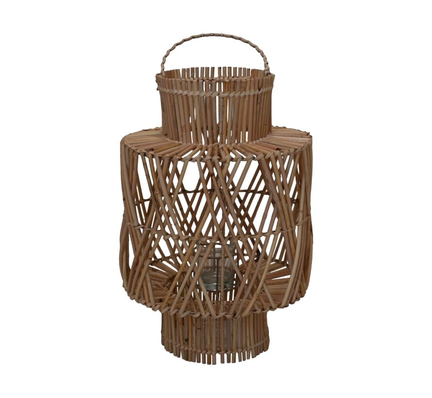 Lantaarn in & outdoor - 28x28x38 - Rotan/glas - Naturel