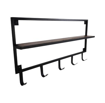 HSM Collection Coat Rack with Shelf - 68x8x36cm - Natural/Black