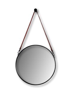 HSM Collection Miroir Mural Rond avec Sangle - ø45cm - Noir/Marron