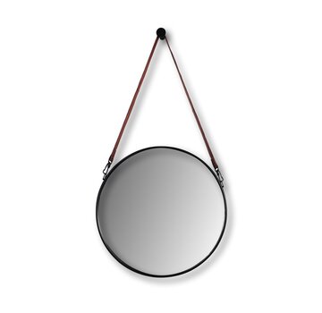 HSM Collection Miroir Mural Rond avec Sangle - ø45cm - Noir/Marron