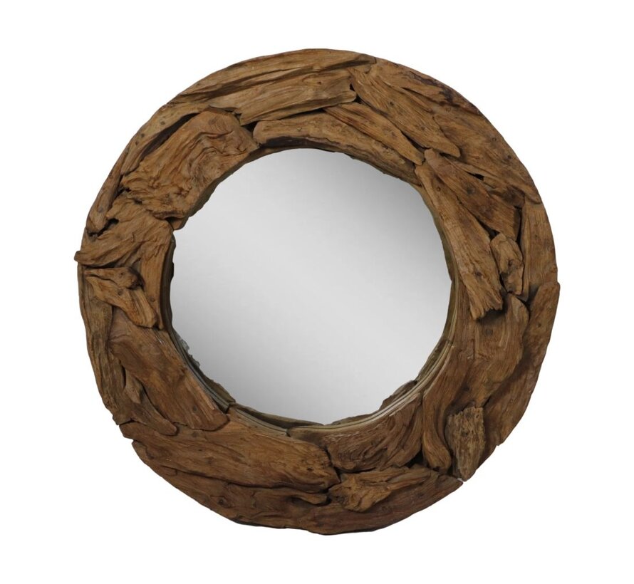 Miroir Mural Rond - 90x90x10cm - Naturel