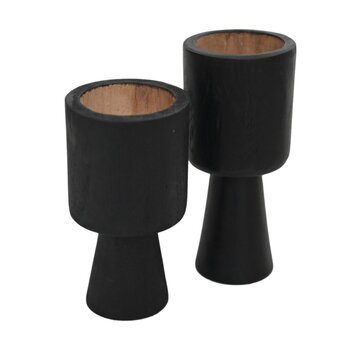 HSM Collection Round Candle Holder - Set of 2 - Natural/Black - ø8x8x15/ø8x8x17cm