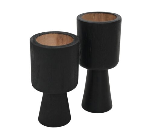 HSM Collection Round Candle Holder - Set of 2 - Natural/Black - ø8x8x15/ø8x8x17cm