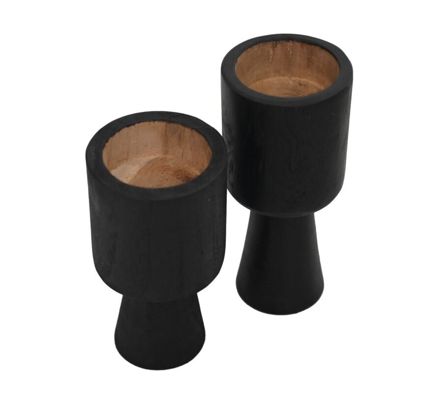 Round Candle Holder - Set of 2 - Natural/Black - ø8x8x15/ø8x8x17cm
